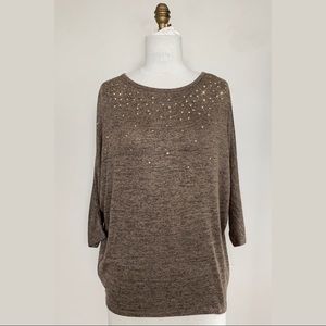 Brushed Embellished 3/4 Sleeve Cozy Top